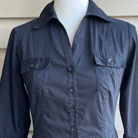 •Banana Republic• Black Poplin Flared Shirtdress - Size 4 - Picture 3 of 11